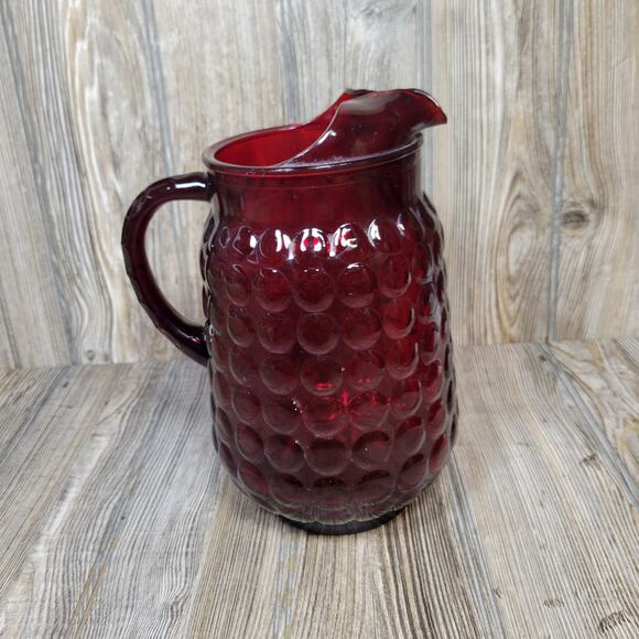 Vintage Ruby Red Bubble Pitcher, Anchor Hocking 64 oz - Picture 4 of 6